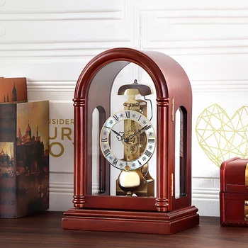 Немецкий механизм Механические часы Кленовый лист Массив дерева Ретро Настольные часы Часы для гостиной Настольные часы
