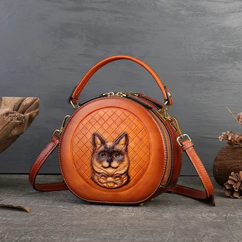 Новая маленькая женская сумка женская сумка-кошка кожаная сумка через плечо маленькая круглая сумка кожаная сумка для головы