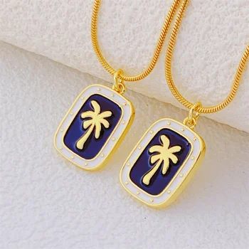 НОВОЕ винтажное ожерелье в богемном стиле, Очаровательная эмаль, Женский летний пляж, подвеска из кокосовой пальмы, ожерелья из змеиной кости, Женские подарки