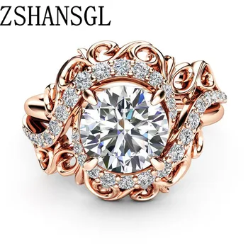 Новое кольцо с цветком Циркона цвета розового золота, обручальные кольца для женщин, обручальное кольцо с кубическим цирконием, Anillos Mujer Aneis