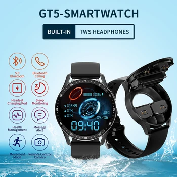НОВЫЕ смарт-часы GT5 и наушники 2 в 1, спортивные наушники TWS, беспроводные умные часы, здоровый браслет с наушниками для IOS Android