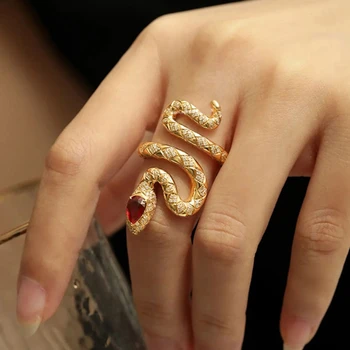 Новый стиль, красные кольца-змеи с фианитами, золотой цвет, Сверкающий Проложенный кристалл, Кубический цирконий, Модные свадебные украшения для женщин
