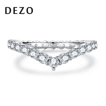 Обручальное кольцо с ДЕЗО-муассанитом для женщин V-образной формы, с полным покрытием, D-образного цвета, Блестящее круглое кольцо Вечности, подлинное серебро 925 пробы