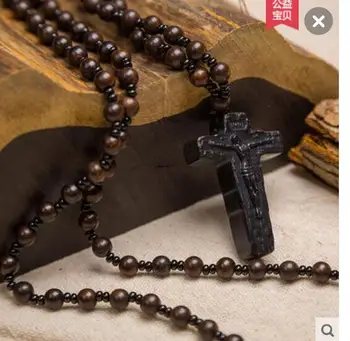 Ожерелье с крестом для мужчин и женщин, христианский Иисус, черный Деревянный кулон, подвеска, подарок на день рождения, можно выбрать