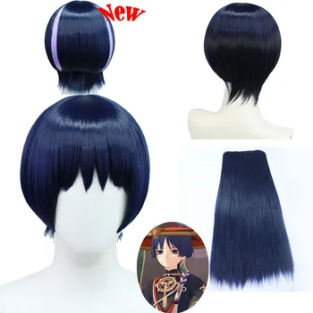 Парик для косплея Genshin Impact Scaramouche Синий Фиолетовый Черный парик Термостойкий синтетический Хэллоуин для аниме игры Wanderer Wig