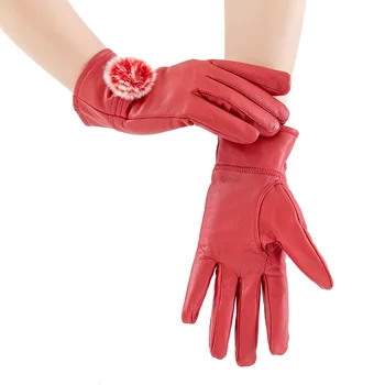 Перчатки из натуральной овчины, женские зимние теплые перчатки из натуральной кожи с мехом Рекс Эббит, розовые женские перчатки