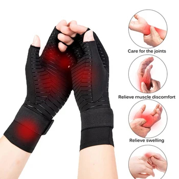Перчатки от компрессионного артрита с ремешком, нескользящие дышащие Женские Мужские перчатки, защитные перчатки из медного волокна для здоровья на открытом воздухе