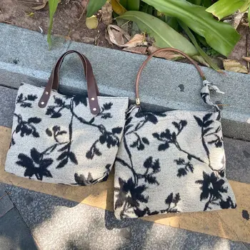 Повседневный женский клатч, сумки в стиле ретро с черным цветком, женская повседневная маленькая сумка-тоут для покупок, студенческие сумки на плечо для девочек