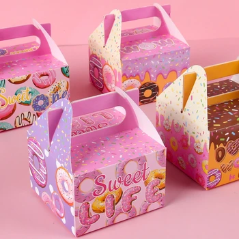 Подарочные коробки для пончиков 4ШТ, упаковка для печенья и конфет, бумажные пакеты, детские подарки на День рождения, украшение для свадебной вечеринки Donut Worry своими руками