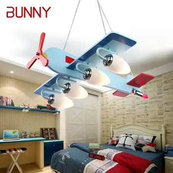 Подвесной светильник BUNNY Children's Airplane, Винтажный светодиодный современный креативный синий мультяшный светильник для декора Детской спальни Детского сада