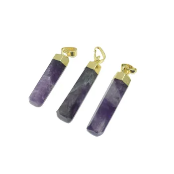 Позолоченный натуральный камень, фиолетовый кристалл кварца, длинная подвеска для женской девушки, подвески в полоску, изготовление ювелирных аксессуаров из драгоценных камней