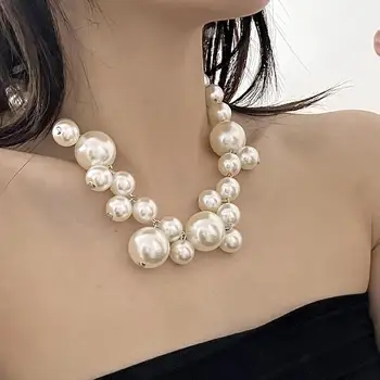 Преувеличенно Нежные Корейские модные Цепочки с имитацией жемчуга, колье, ожерелья для женщин, ожерелье на Годовщину свадьбы, ювелирные изделия