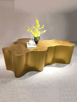 Простой современный чайный столик высокого класса в форме нержавеющей стали, индивидуальное креативное травление, легкий роскошный чайный столик с корнями дерева