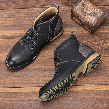 Размер 7 ~ 13 Мужские ботинки 2023, модная удобная повседневная обувь, весенние кожаные ботильоны # AL673