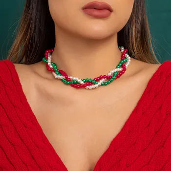 Ретро Цветное Жемчужное ожерелье с воротником из бисера, женское Многослойное Новогоднее Милое модное Рождественское украшение 2023 года, подарок девушке