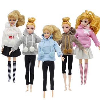 Розовая толстовка, пальто для 1-6 кукол BJD, одежда для кукол Барби, наряды для кукол, брюки, парусиновая обувь, аксессуары для кукольного платья