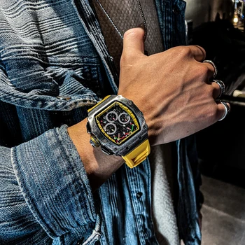 Роскошные многофункциональные спортивные часы с хронографом 2023, мужские кварцевые наручные часы из желтого силикона, водонепроницаемые светящиеся часы
