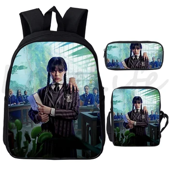 Рюкзаки Wednesday Addams, 3 шт./компл., Детские школьные сумки Nevermore Academy для мальчиков, рюкзак для девочек, дорожная сумка