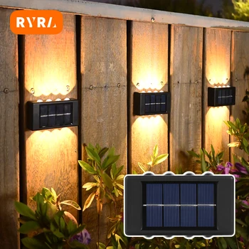 Светодиодный солнечный настенный светильник RYRA на открытом воздухе, водонепроницаемый, работающий на солнечных батареях, освещает ВВЕРХ и вниз Украшение дома, сада, крыльца, двора