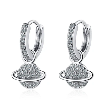 Серебряные серьги-кольца Baby Princess 925 пробы, ослепительный CZ Planet, для маленьких девочек, для женщин, красивые серьги-обнимашки, Корейские ювелирные изделия