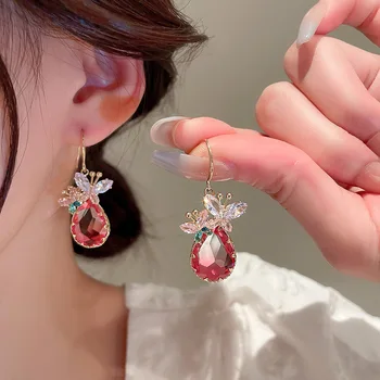 Серьги-капли с кристаллами циркона в корейском стиле, Розовые серьги с каплями воды, Ювелирные изделия для женщин и девочек, подарки