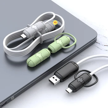Силиконовый протектор кабеля зарядного устройства для мобильного телефона, защита кабеля от укусов проводов для iPhone Android Type-C, защита от намотки проводов