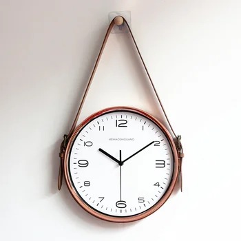 Скандинавский кожаный ремень, изысканные настенные часы в европейском стиле, Приглушенный Прочный кварц, часы для гостиной, спальни, Бытовые часы, часы C348