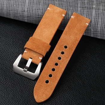 Утолщенный кожаный ремешок для часов 20 22 24 мм Матовый первый слой воловьей кожи мужской браслет в винтажном стиле