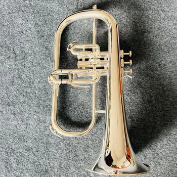 Флюгельгорн Си-бемоль, никелированное серебро, американские трубные инструменты ручной работы, профессиональная игра на флюгельгорне с футляром