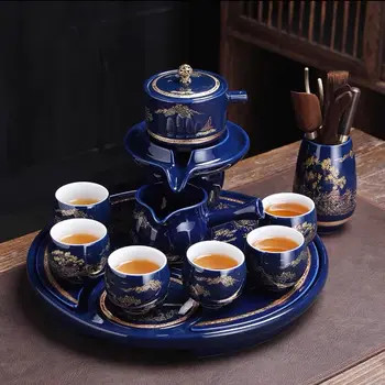 Цзиндэчжэнь Изысканный чайный сервиз в форме каменного помола, Набор Чашек Для Чайного Горшка Ручной Работы, Подарок Для Китайской Чайной Церемонии, Чашка Для Чая Гунгфу