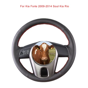 Чехол для рулевого колеса автомобиля из воловьей кожи, сделанный своими руками, Оригинальная Индивидуальная Черная накидка на руль для Kia Forte 2009-2014 Soul Kia Rio